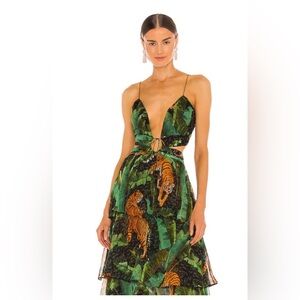 Retrofete Paulina Jungle Green Tiger Maxi Dress NWT